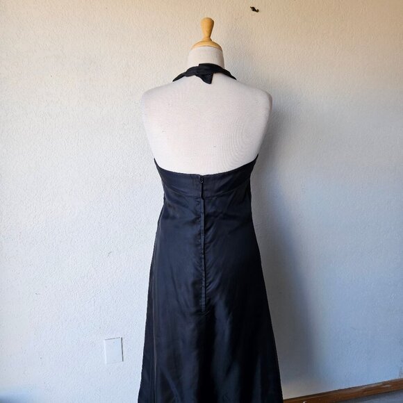 Vintage 70s Black Keyhole Cross Halter Lettuce Ruffle Hem Slit Maxi Dress Gown M - Picture 7 of 9